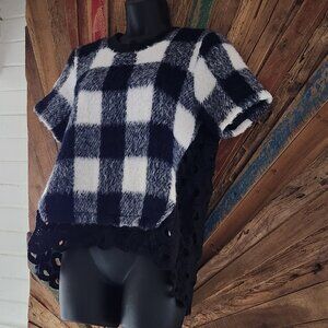 Sea New York Fleece/eyelet/lace short sleeve mixed media Sweater Sz 4